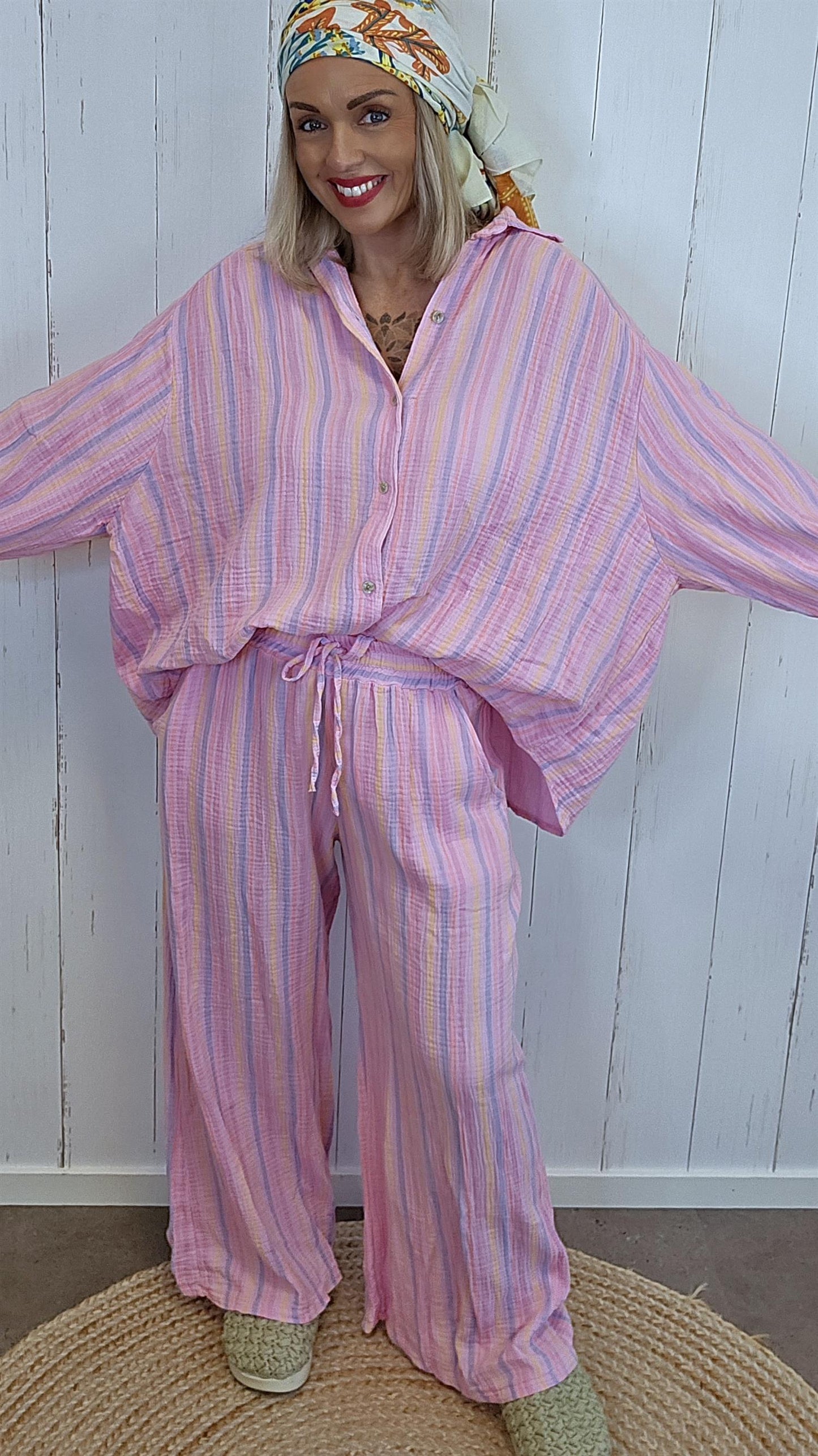 Annie bukse med striper rosa