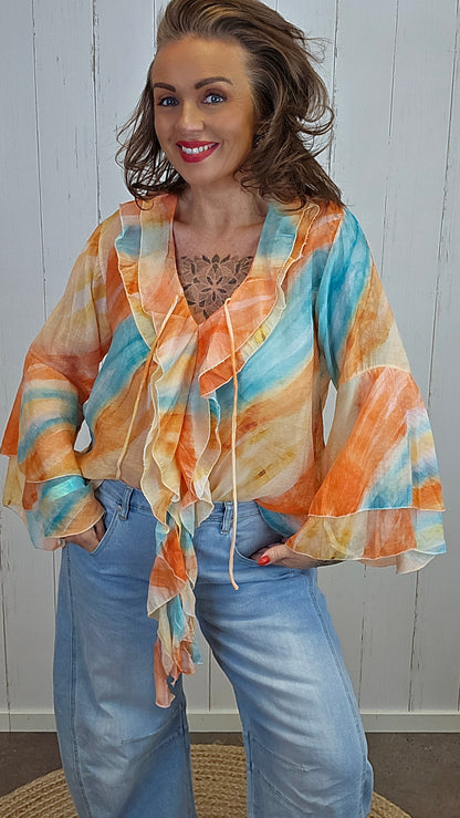 Tiril bluse orange/blå