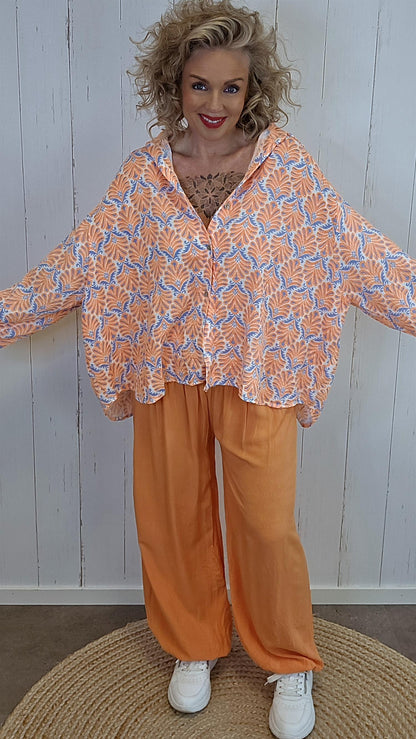 Gina mønstret skjorte orange med blå