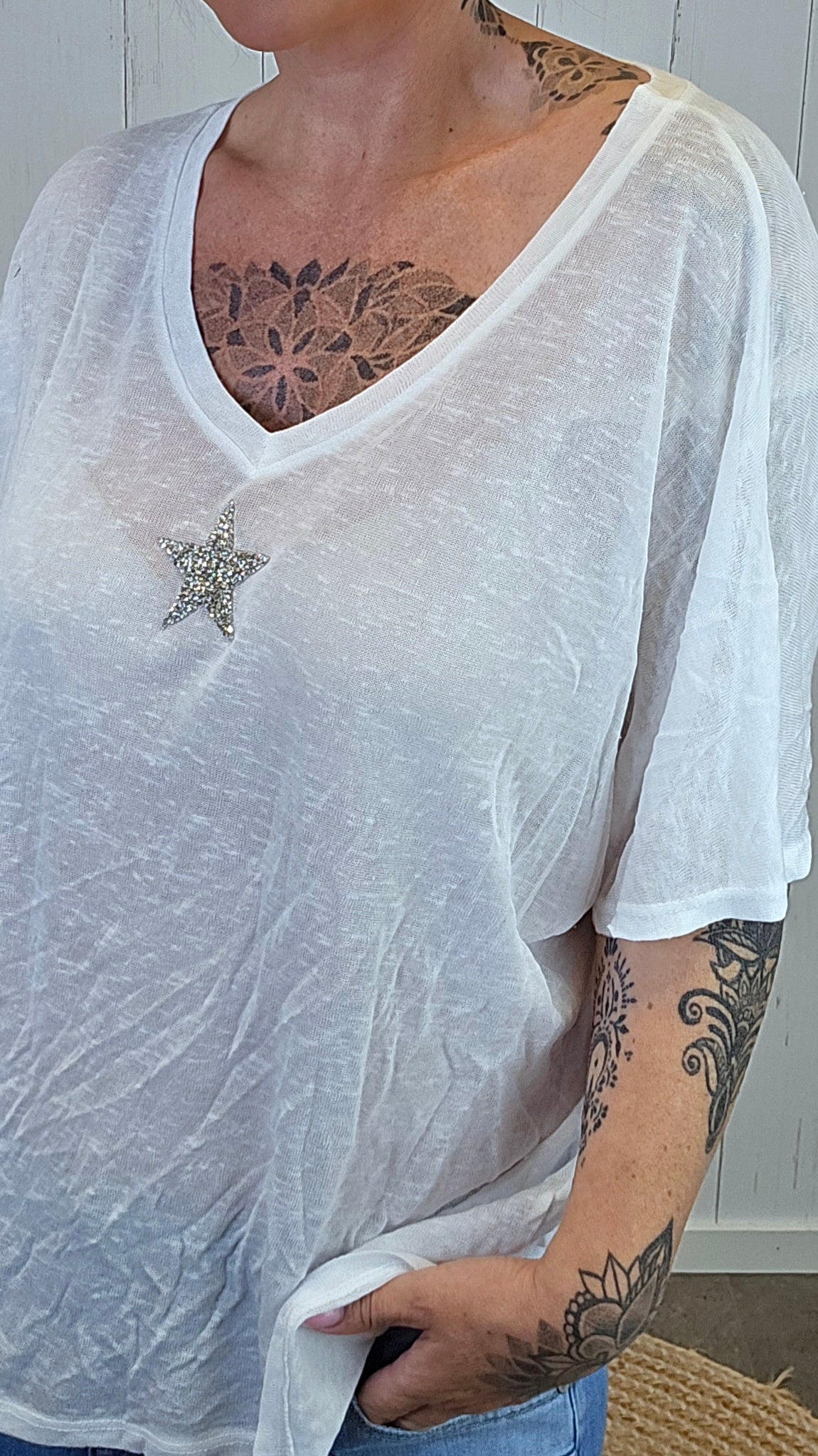 Oversized stjerne topp hvit
