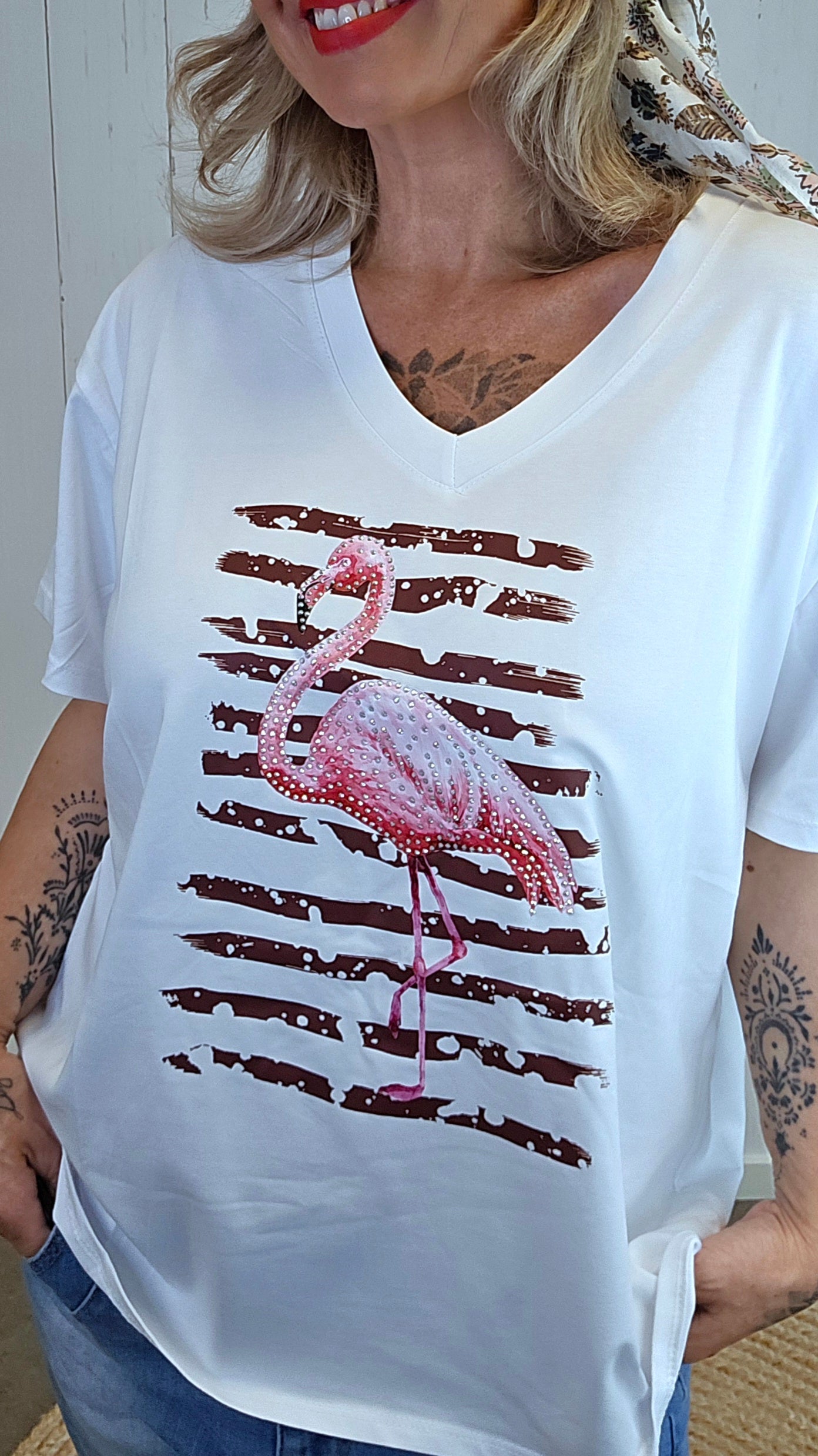 Flamingo t-skjorte hvit