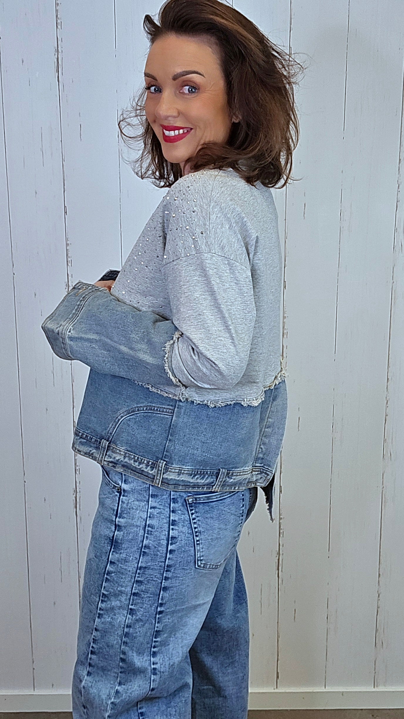 Diana Denimgenser med glitter og joggestoff
