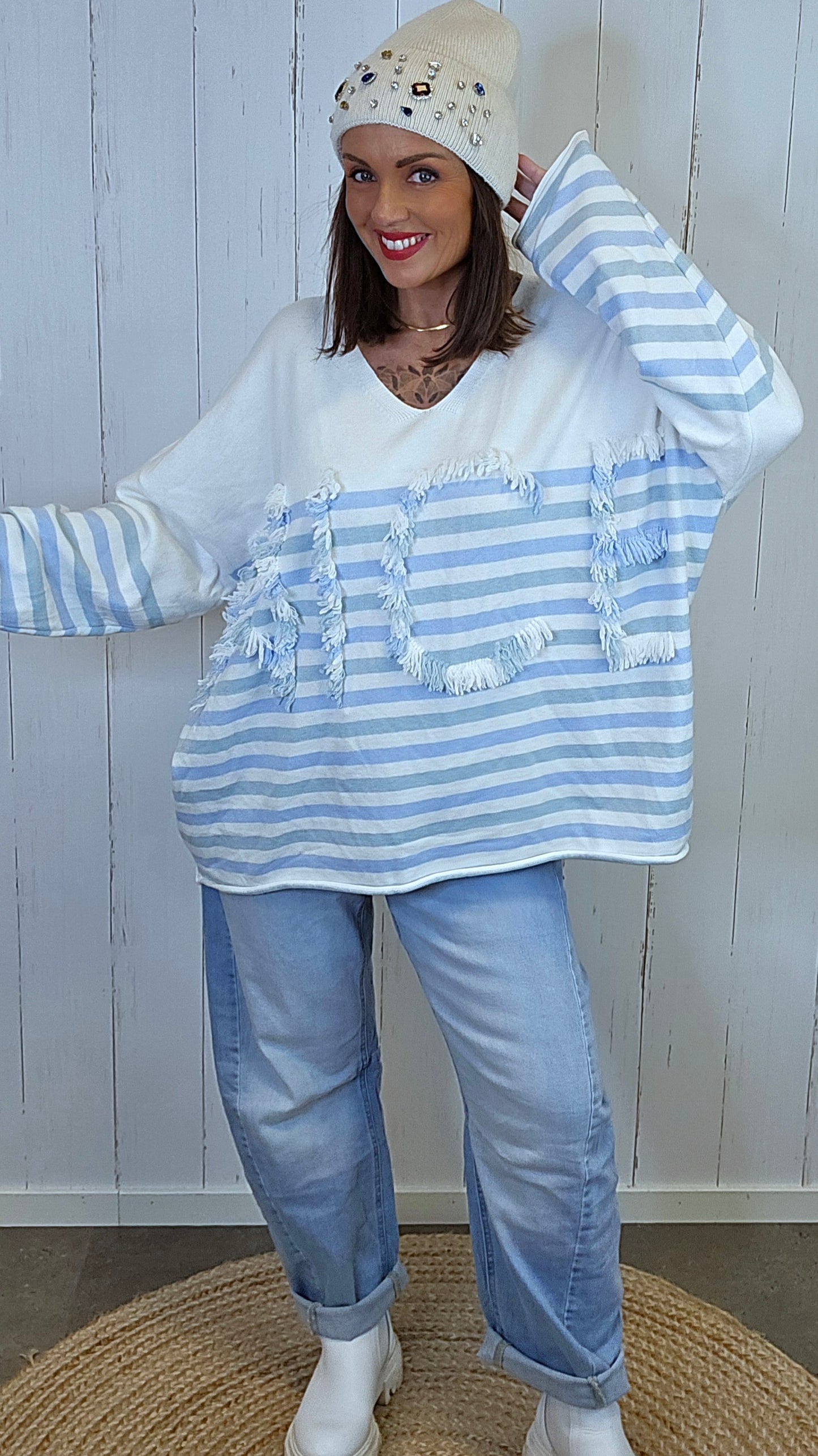 Amalie strikkegenser blå