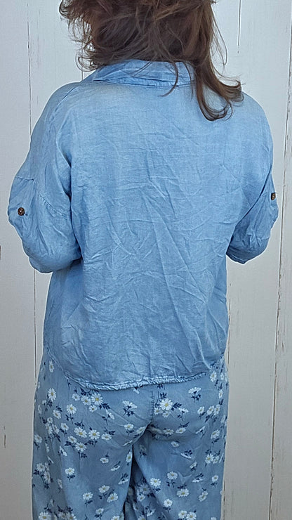 Rikke kort denimlook-skjorte
