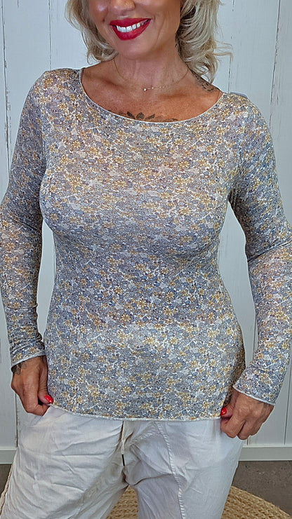 Tynn topp med blomsterprint blå