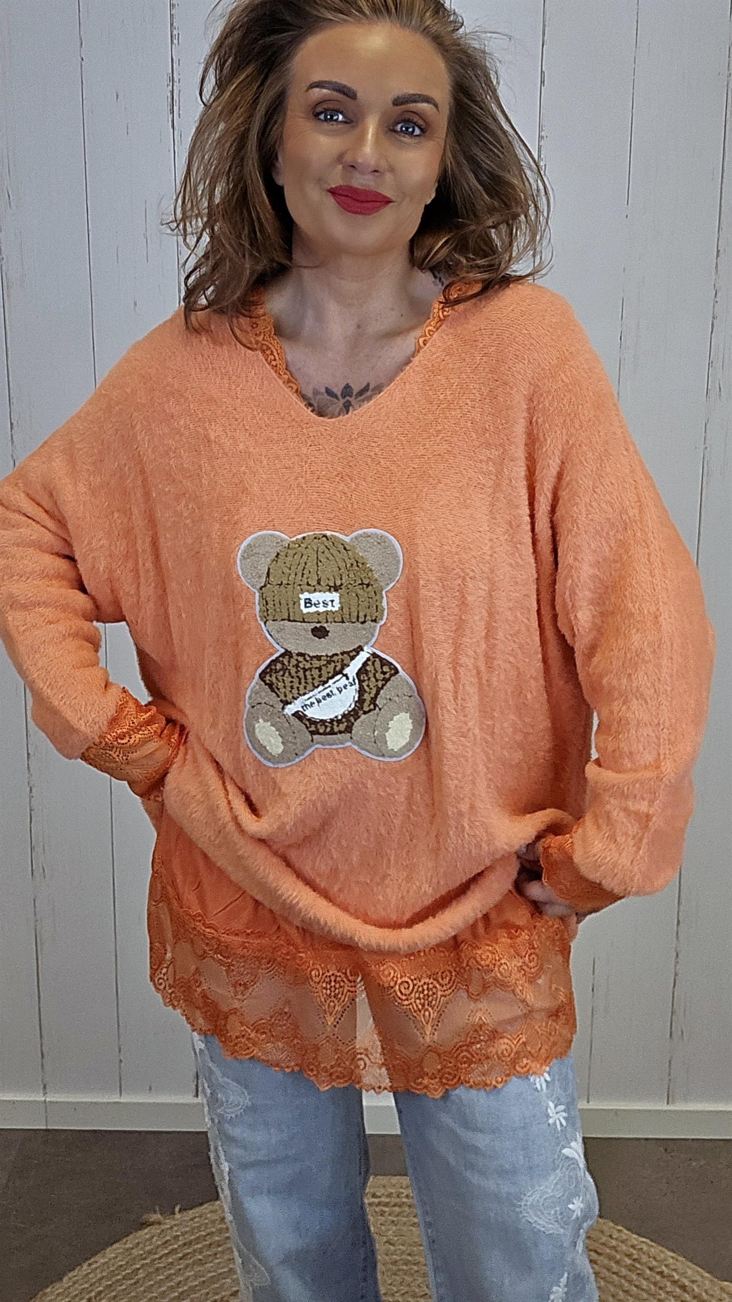 Bodil teddystrikk oransje