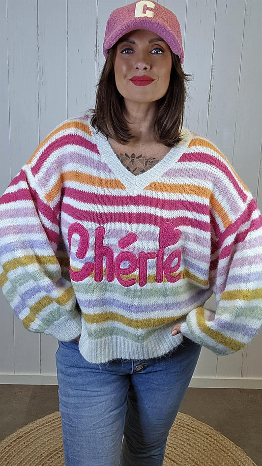 Chérie Stripet Strikkegenser