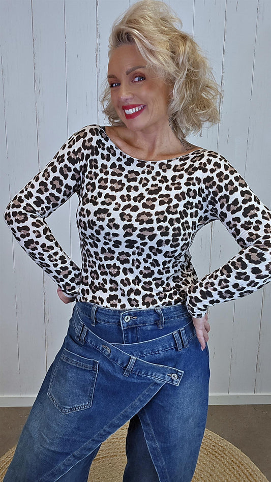 Elodie tynn leopardtopp creme