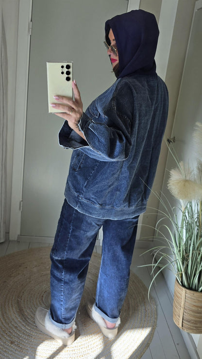 Maja denim genser med hette