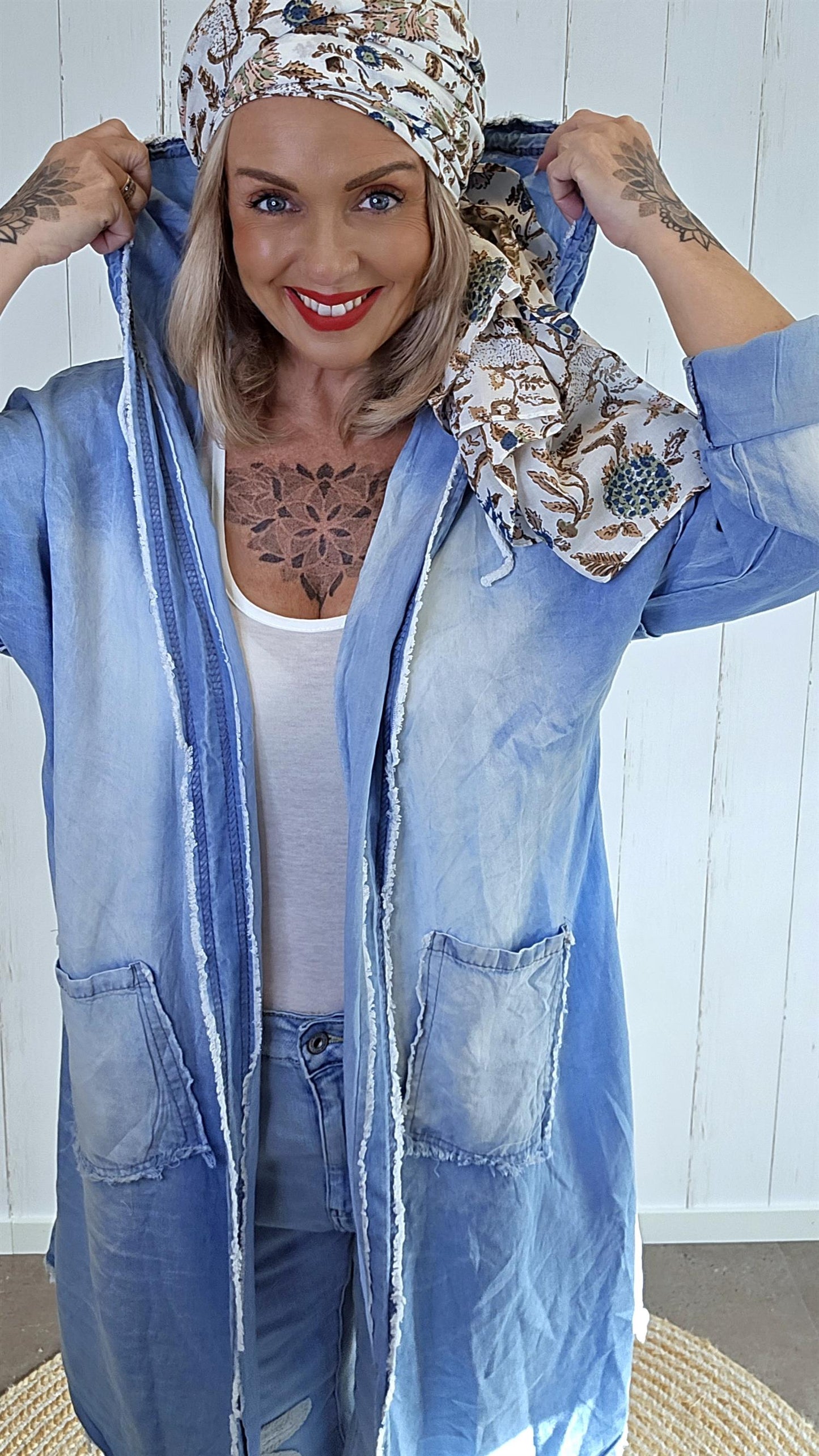 Denimlook Jakke med Hette