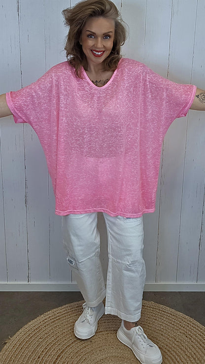 Catty oversized topp neon rosa
