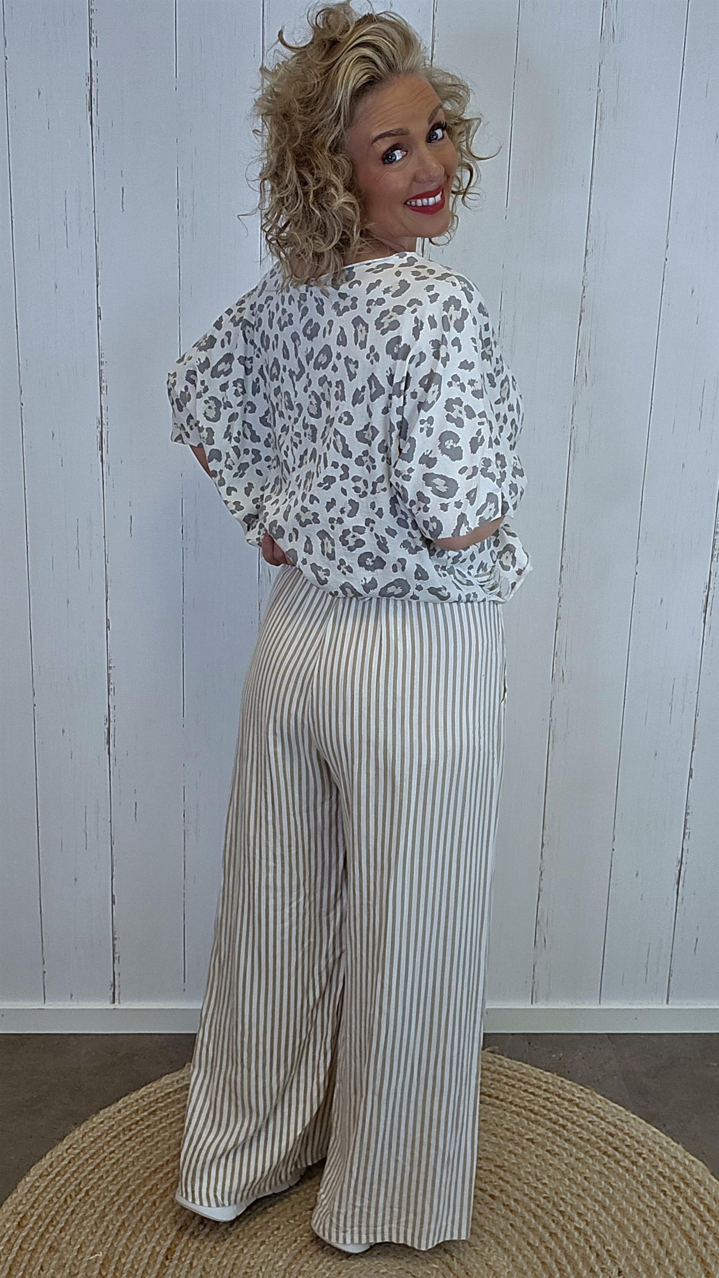Lydia linbukse beige stripet