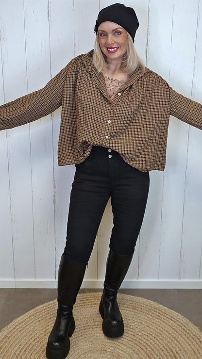 Olivia oversized smårutete skjorte