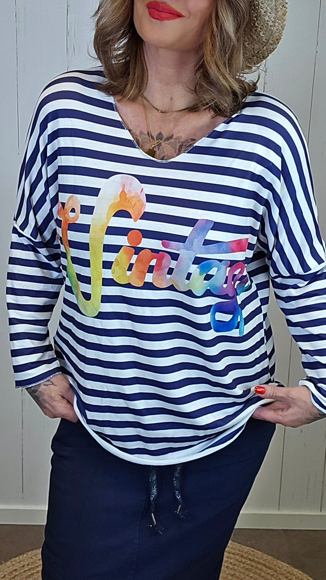 Bella genser Vintage blå striper