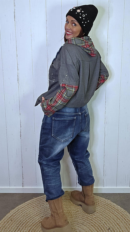 Oline mørkeblå jeans med perledetaljer