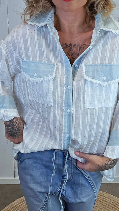 Stine skjorte med denimdetaljer