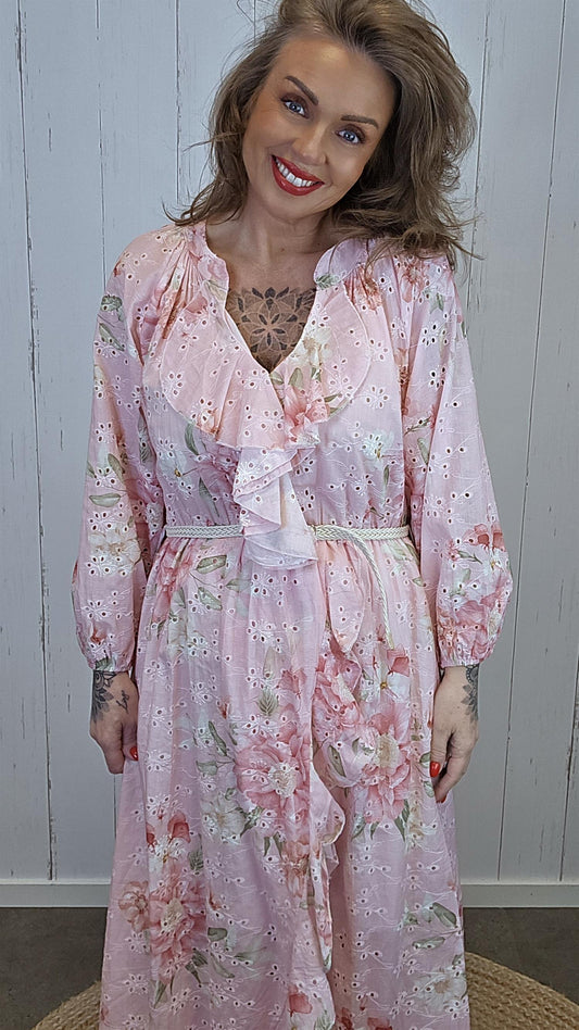 Wilma kjole med volanger Rosa