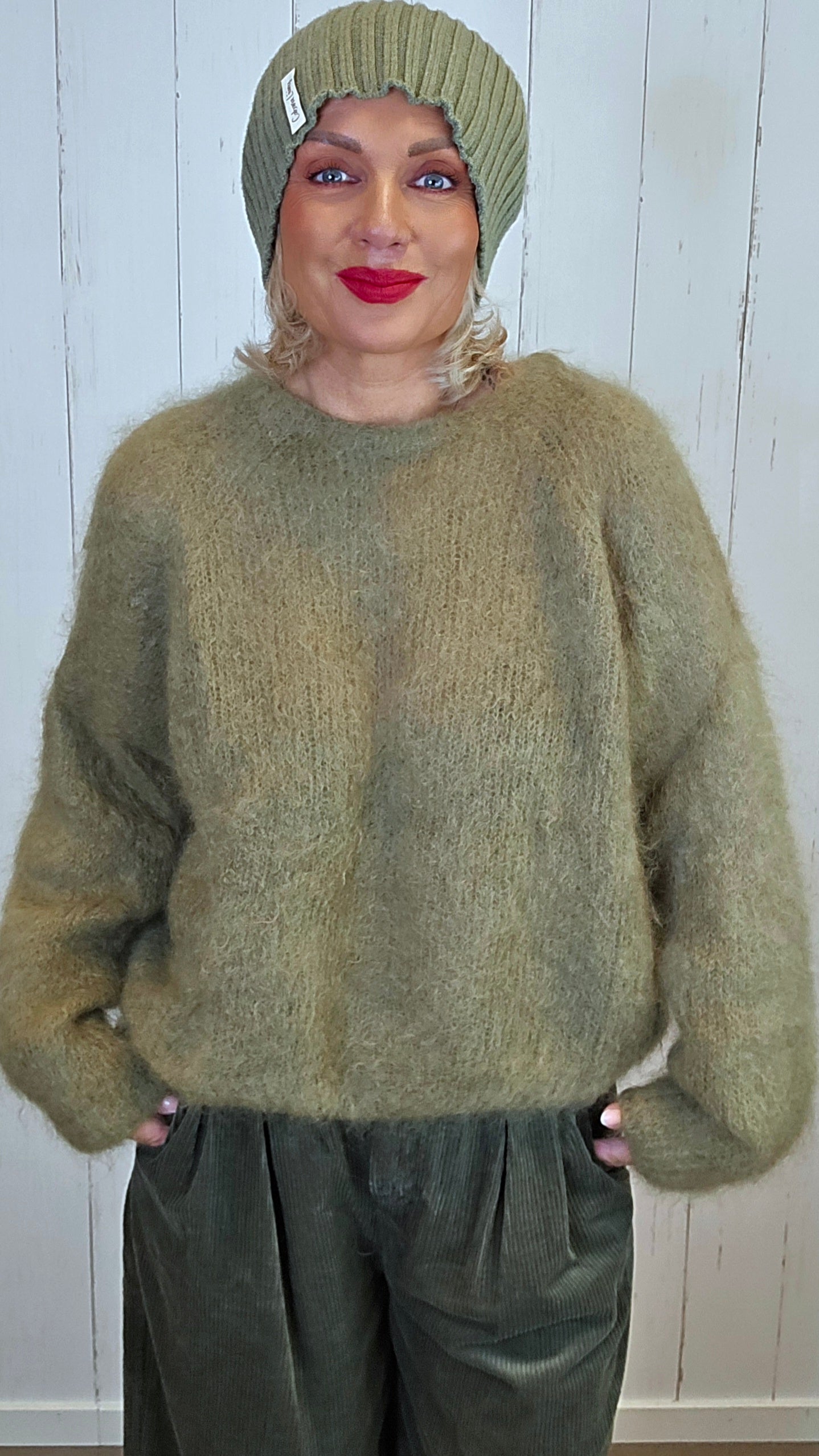 Fiffy mohair genser kaki