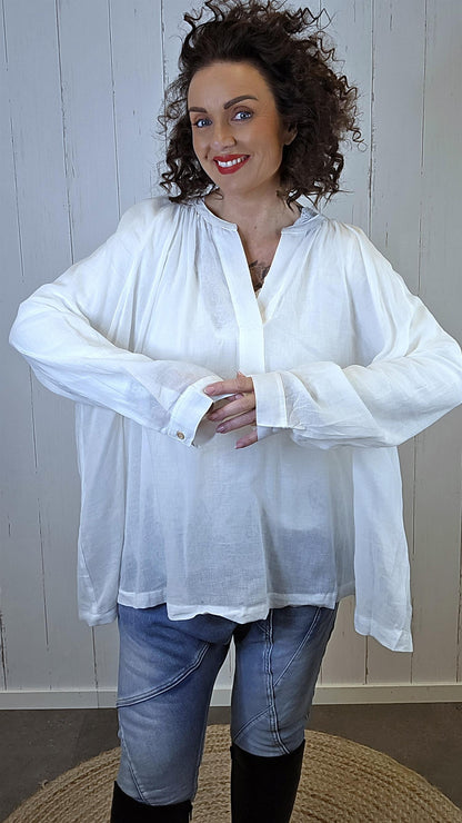 Sarah bomulls bluse hvit