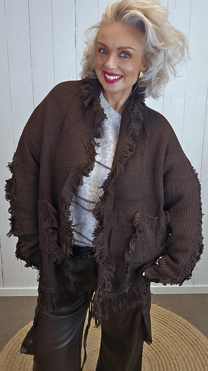 Wilma oversized strikkejakke brun