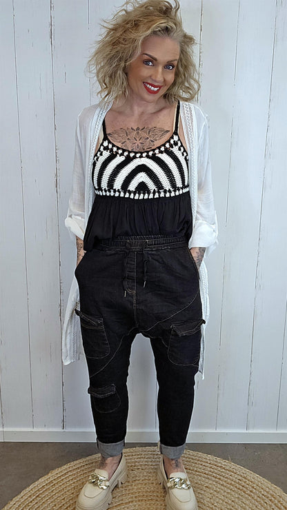 Elea cargo jeans med lommer og stretch
