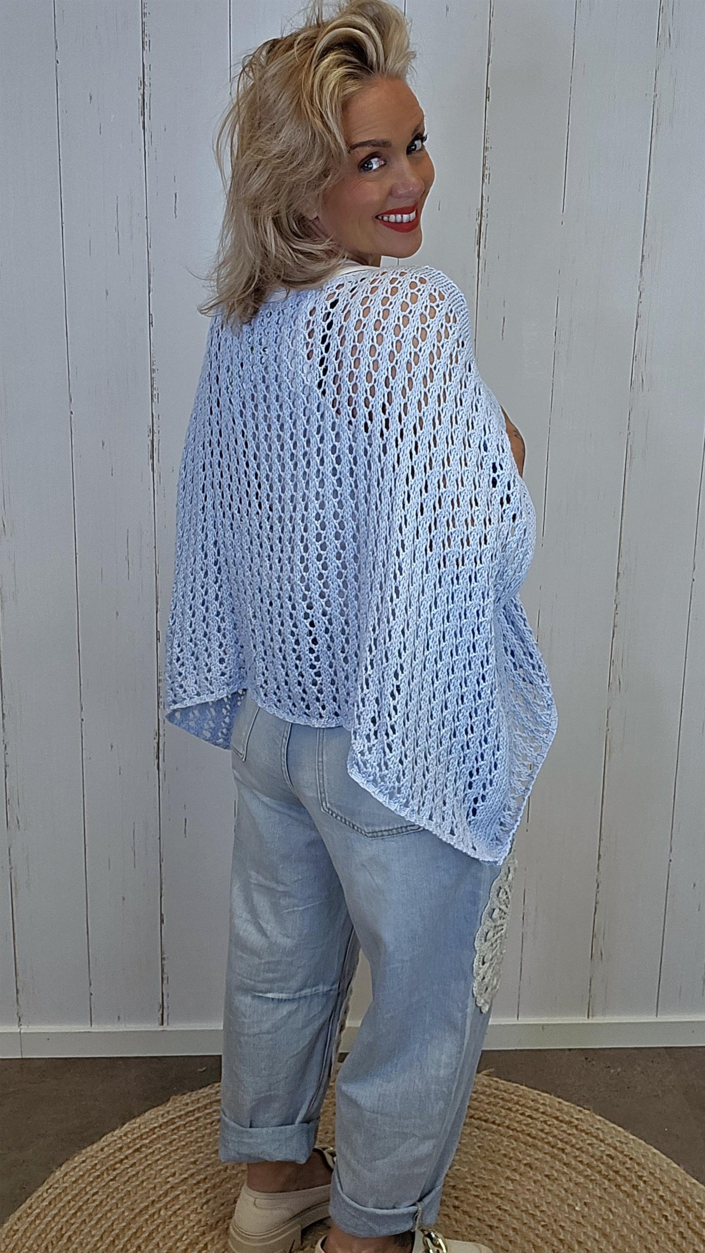 Eline Strikket Poncho Topp blå