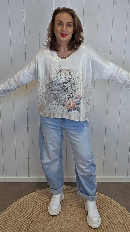 Elise V-hals topp med print