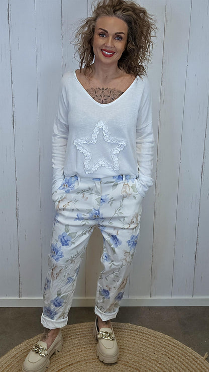 Nora blomsterbukse blå