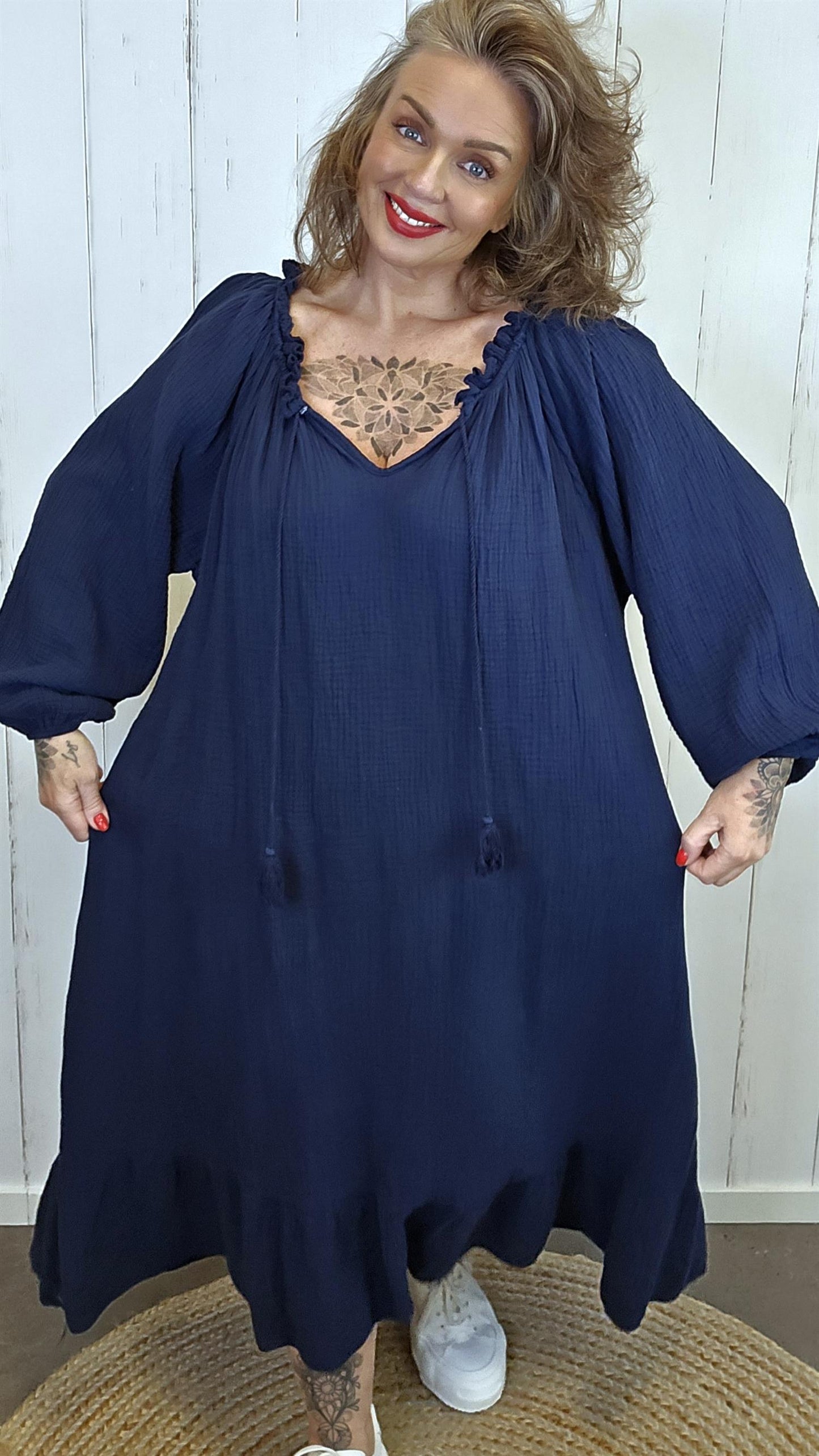 Nora vaffelkjole Navy