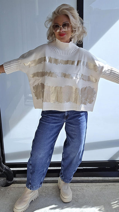 Pullover gold print