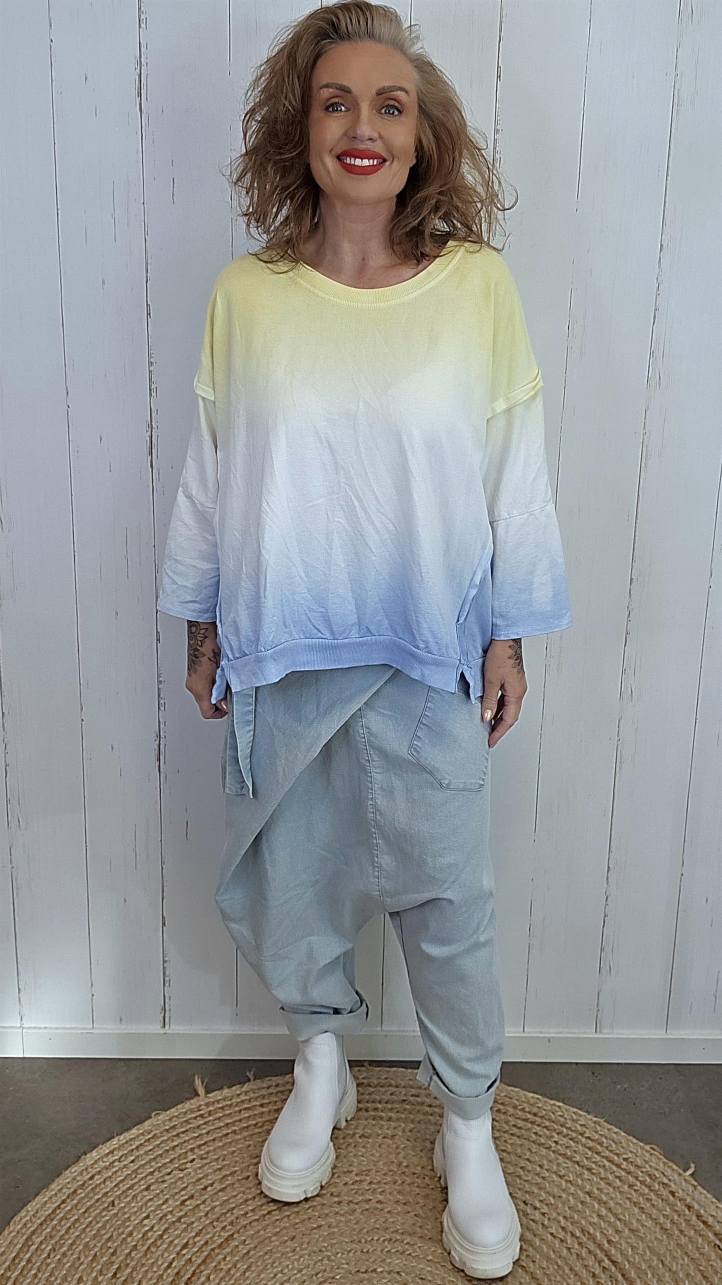 Mia ombre genser gul/blå