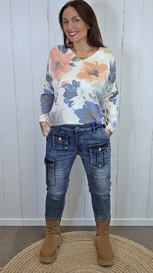 Milla Cargo Jeans Blå