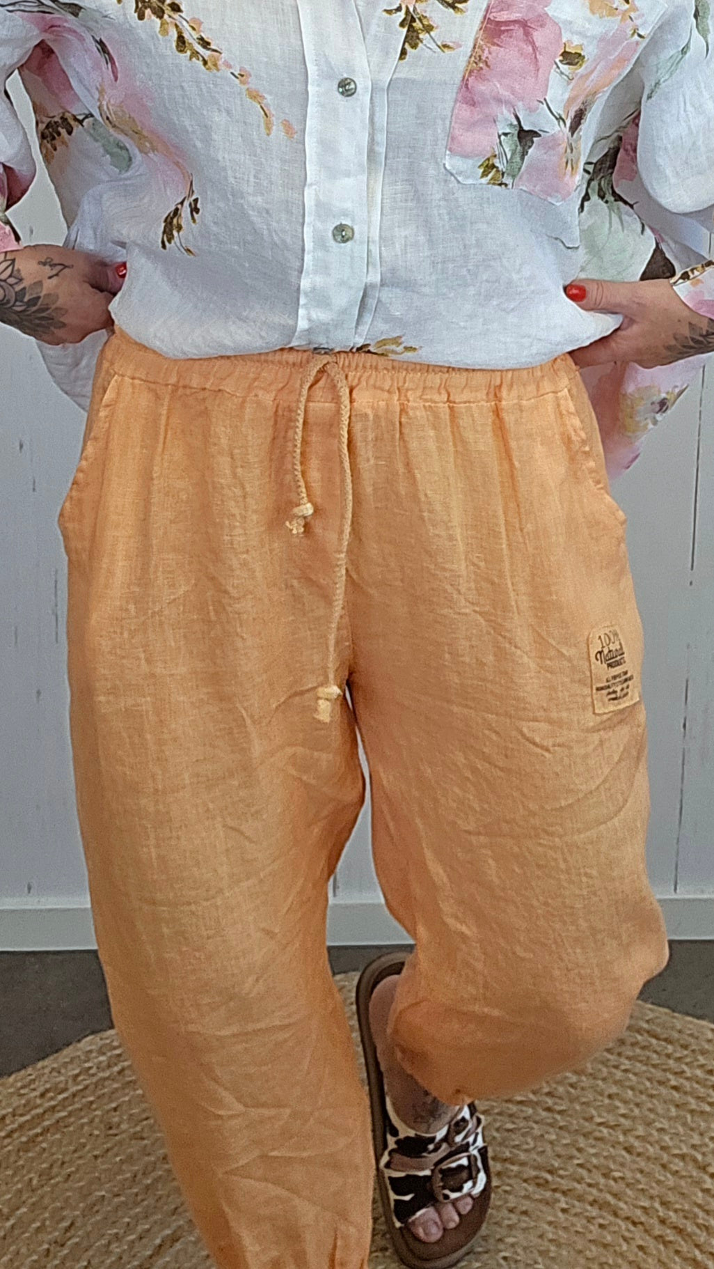 Ginny linbukse med strikk orange