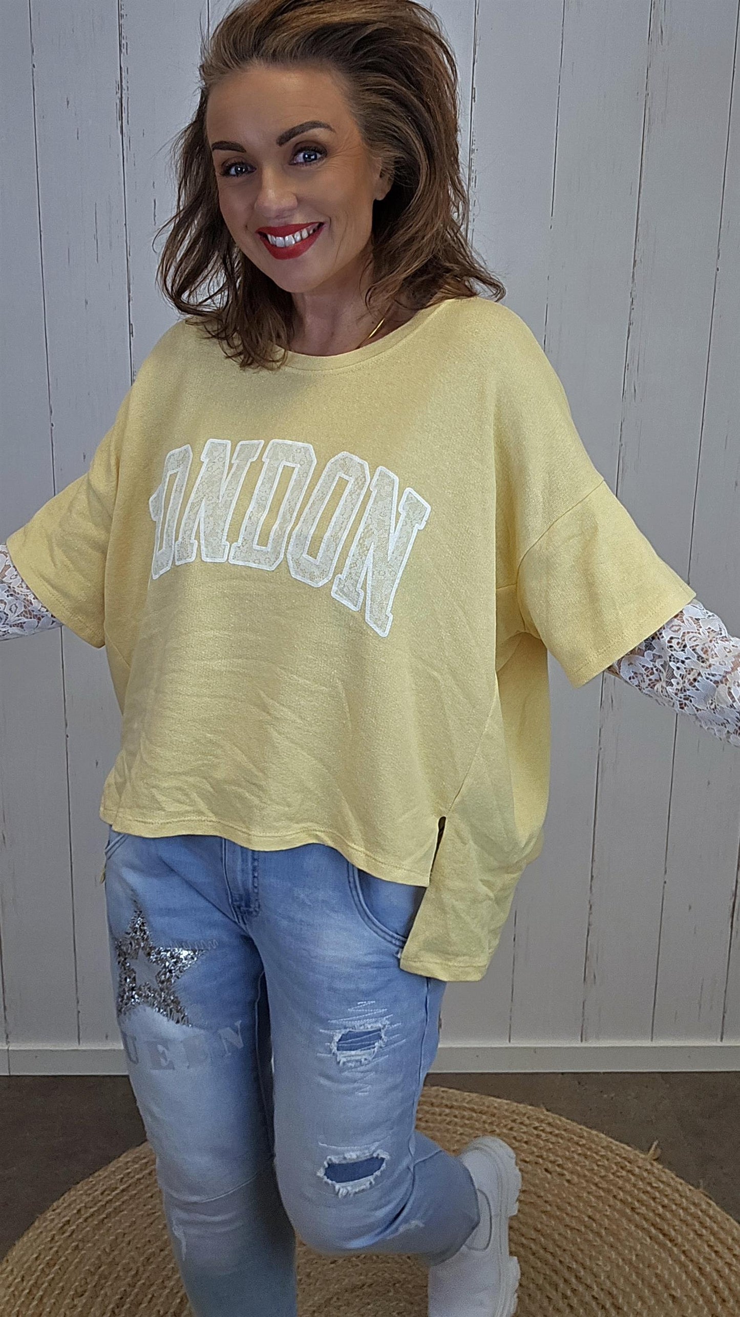 Birka oversized topp gul/hvit