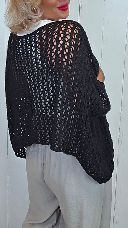 Eline Strikket Poncho Topp svart