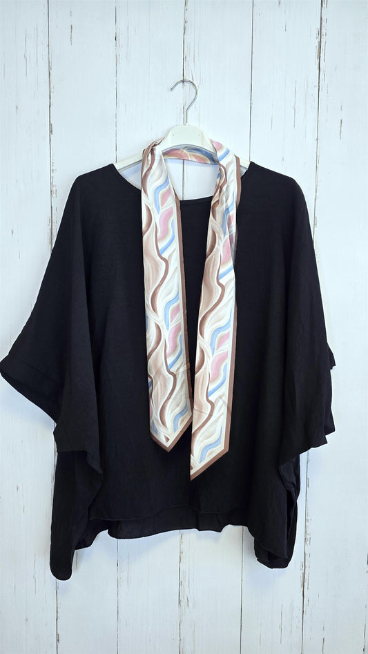 Poncho topp med skjerf svart