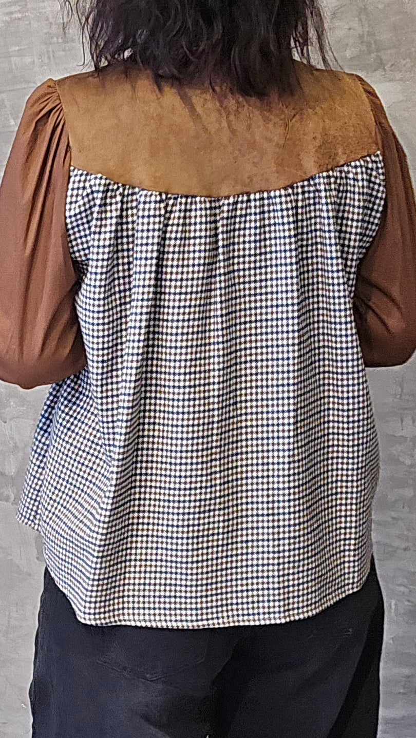 Nora skjorte bluse brun med ruter