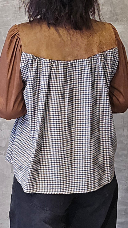 Nora skjorte bluse brun med ruter