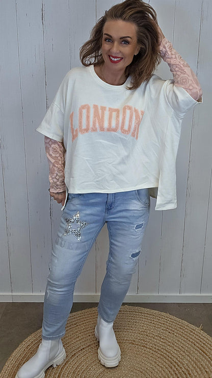 Birka oversized topp hvit/rosa