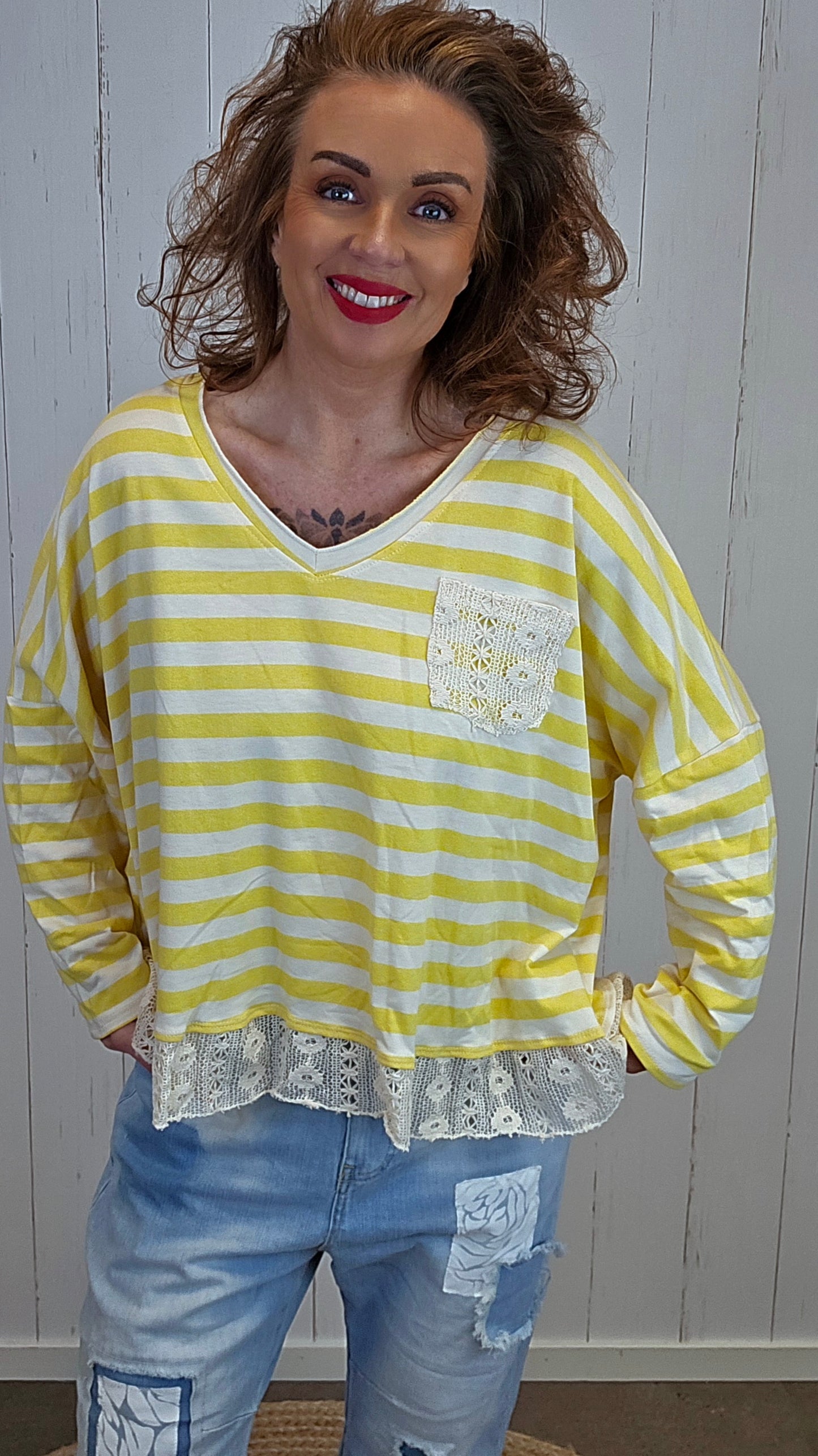 Cecilie stripet topp gul