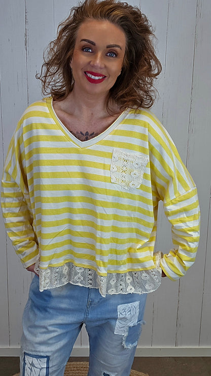 Cecilie stripet topp gul