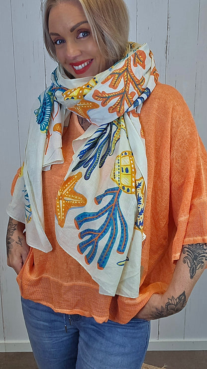 Alina skjerf beige med orange