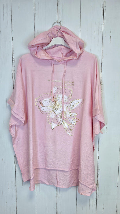 Hedda hettetopp med print rosa