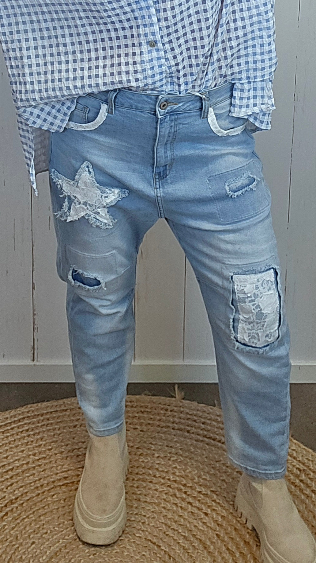 Oline blondepatch jeans lysblå