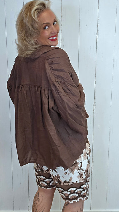 Tanja linskjorte med Hekledetaljer brun