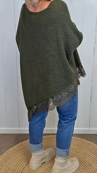 Anine asymmetrisk genser kaki