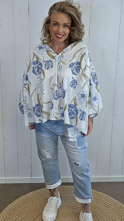 Vanessa bluse blomster blå