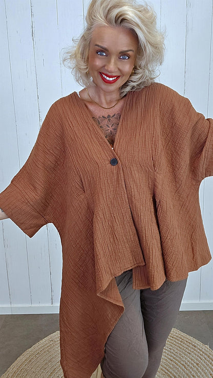 Belinda asymmetrisk jakke terracotta