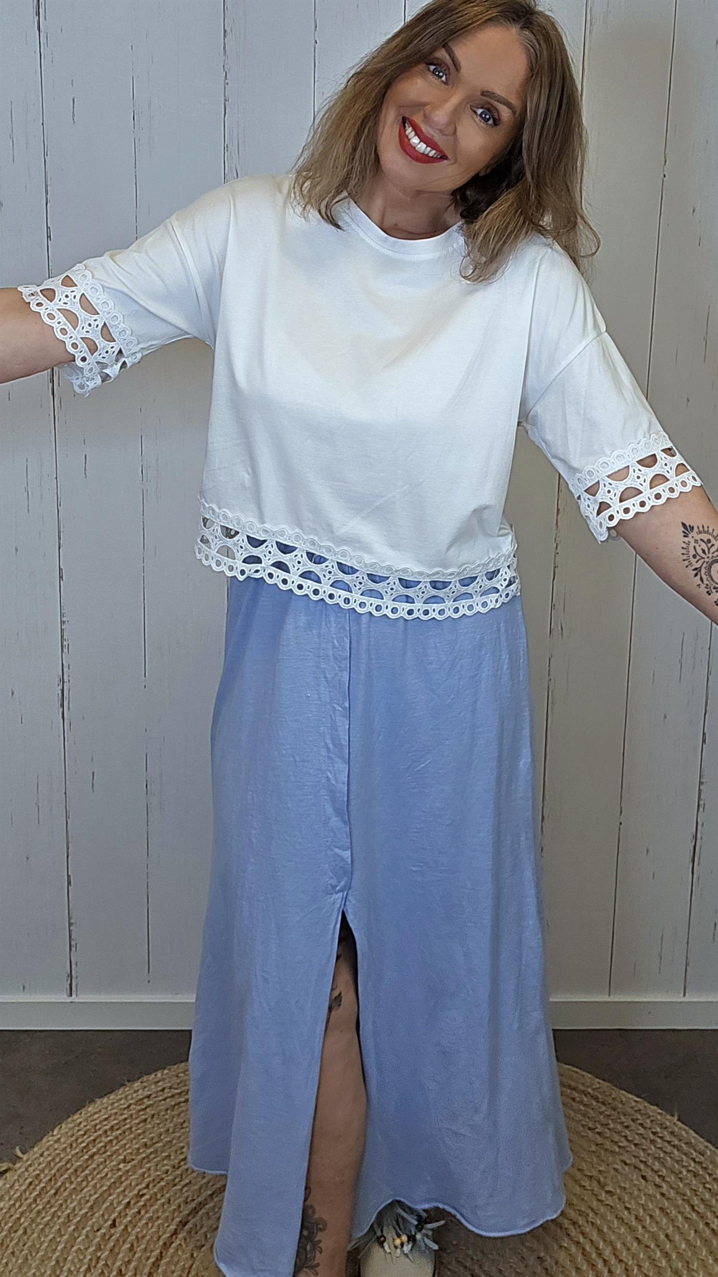 Frida topp med blonder Hvit
