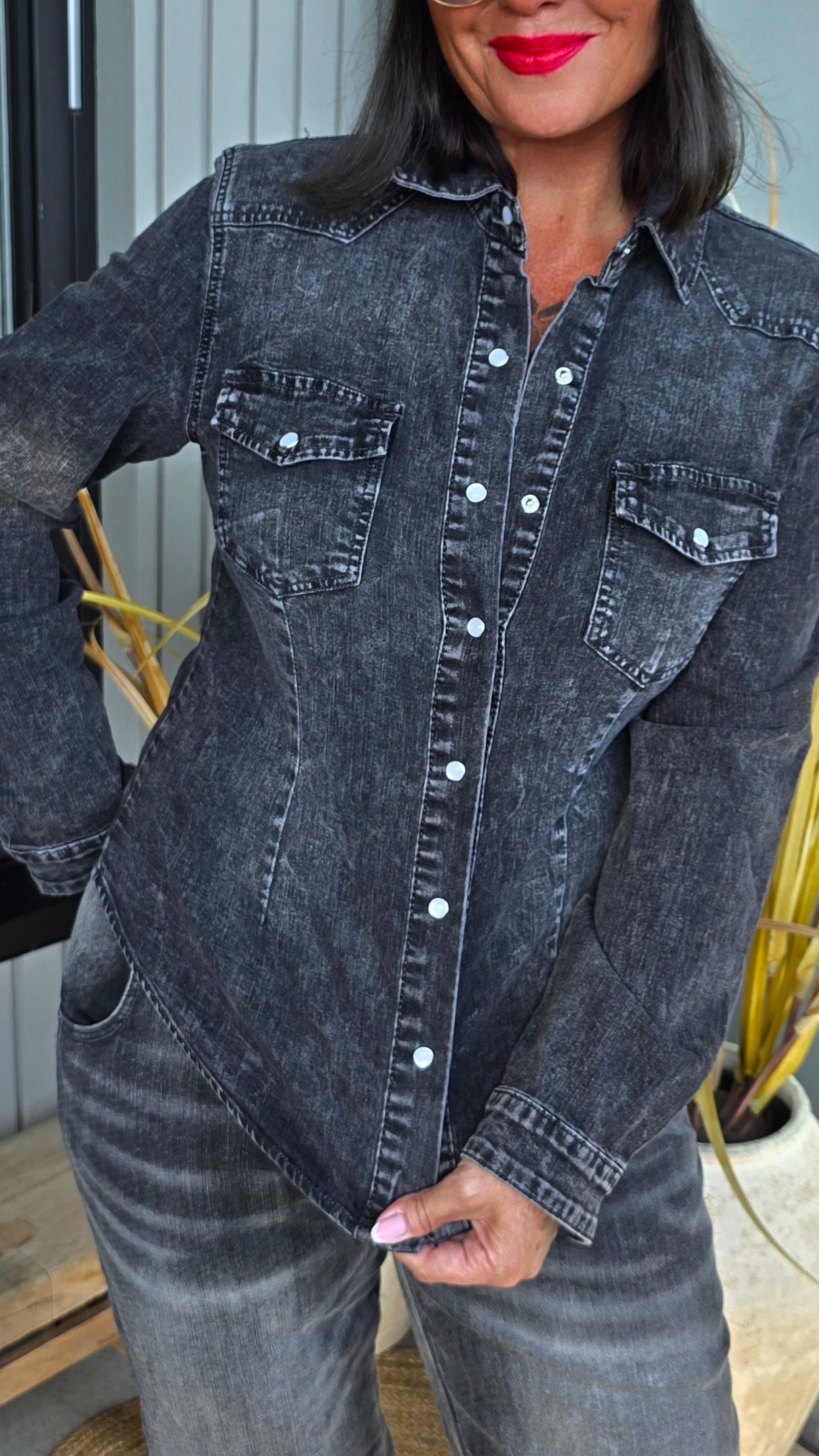 Stormy svart denim skjorte